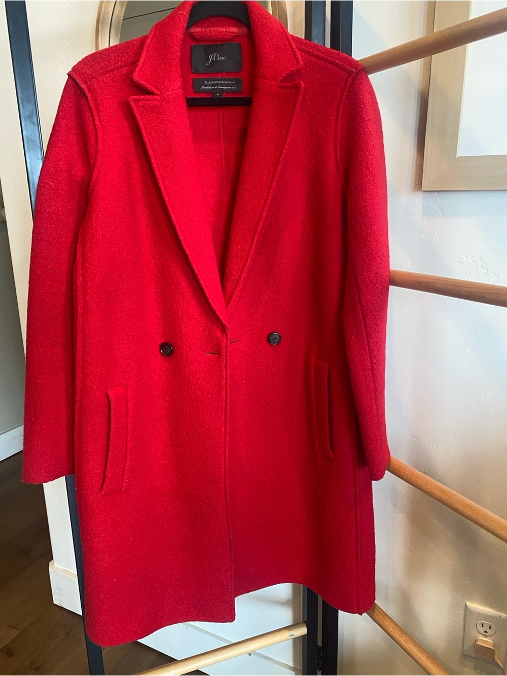 J. Crew Red Italian Boiled Wool Trench Coat